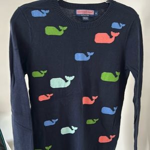 Vineyard vines cardigan navy with pink green and blue whales